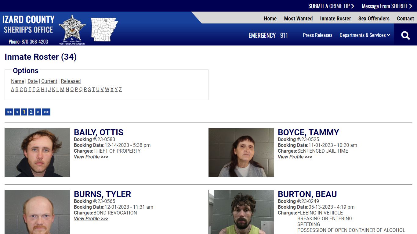 Inmate Roster - Current Inmates - Izard County Sheriff AR